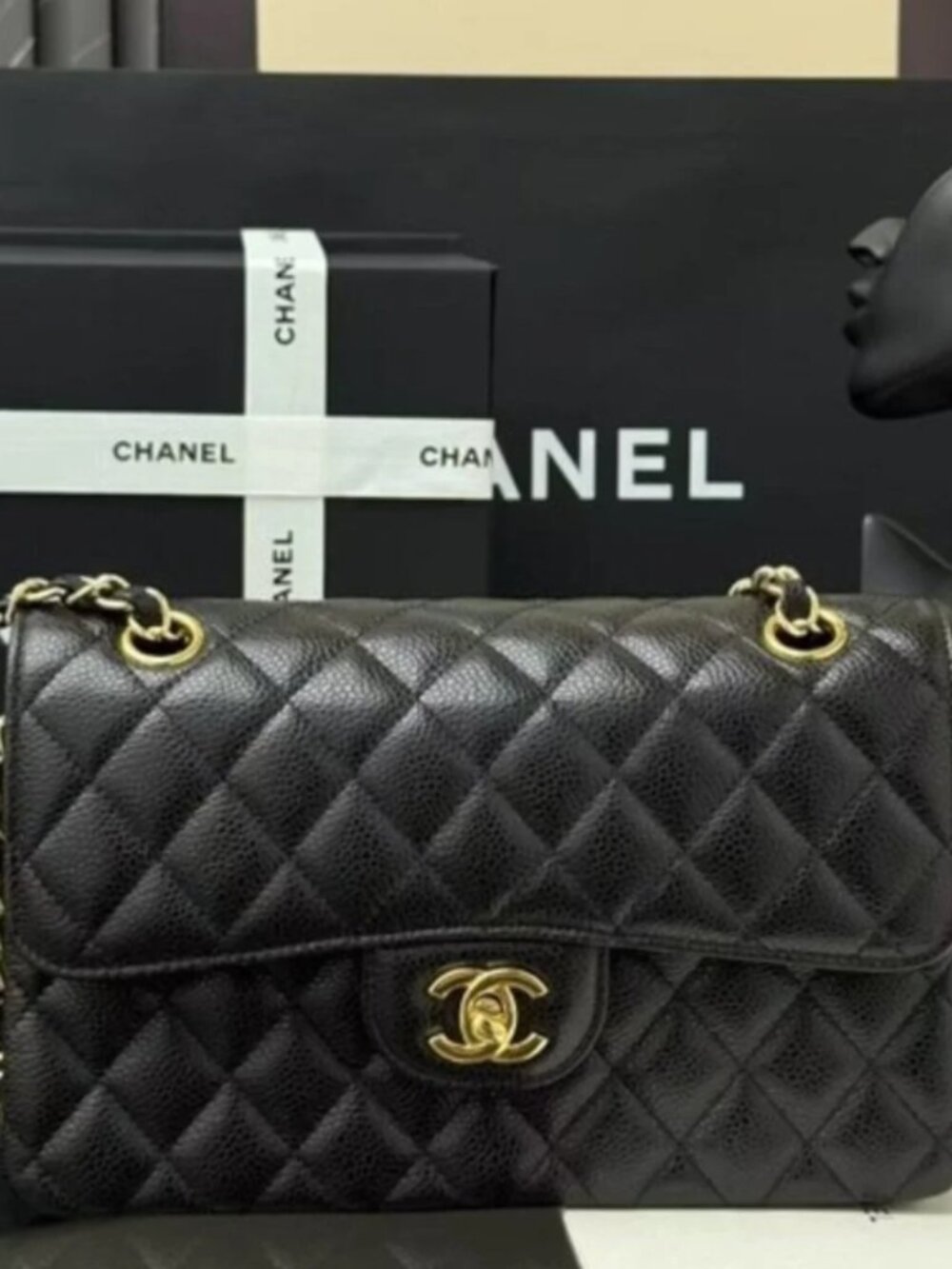 Chanel Classic Cavier Gold Leather Bag